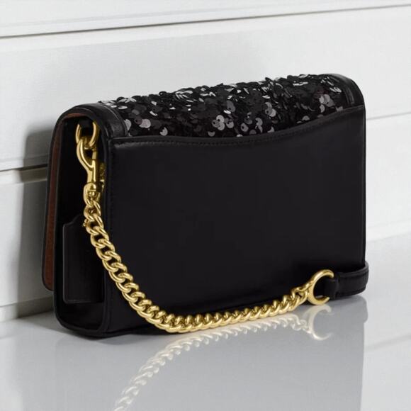 Coach Flap Clutch Crossbody in Black Sequin Glitter Leather CP188 - Picture 2 of 3